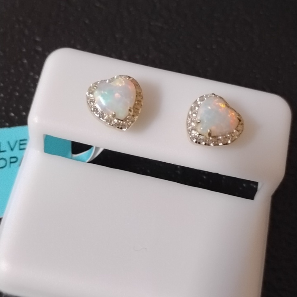 Sterling Silver White Opal Earrings - Picture 2 of 6